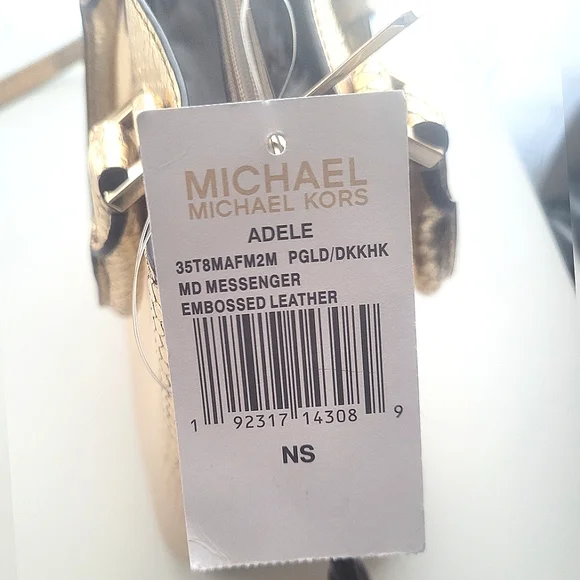 Michael Kors Adele Embossed Leather Gold MD Messenger Crossbody Bag - Picture 8 of 8